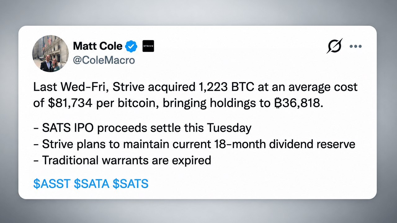Strive, 100 Milyon Dolarlık Bitcoin Alımıyla Rezervini 36.818 BTC'ye Yükseltti